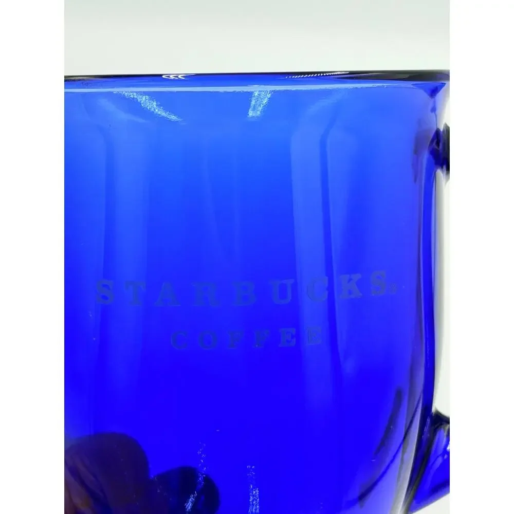 Vintage STARBUCKS Cobalt Blue Anchor Hocking Glass Pedestal Coffee Cup Mug 1990s
